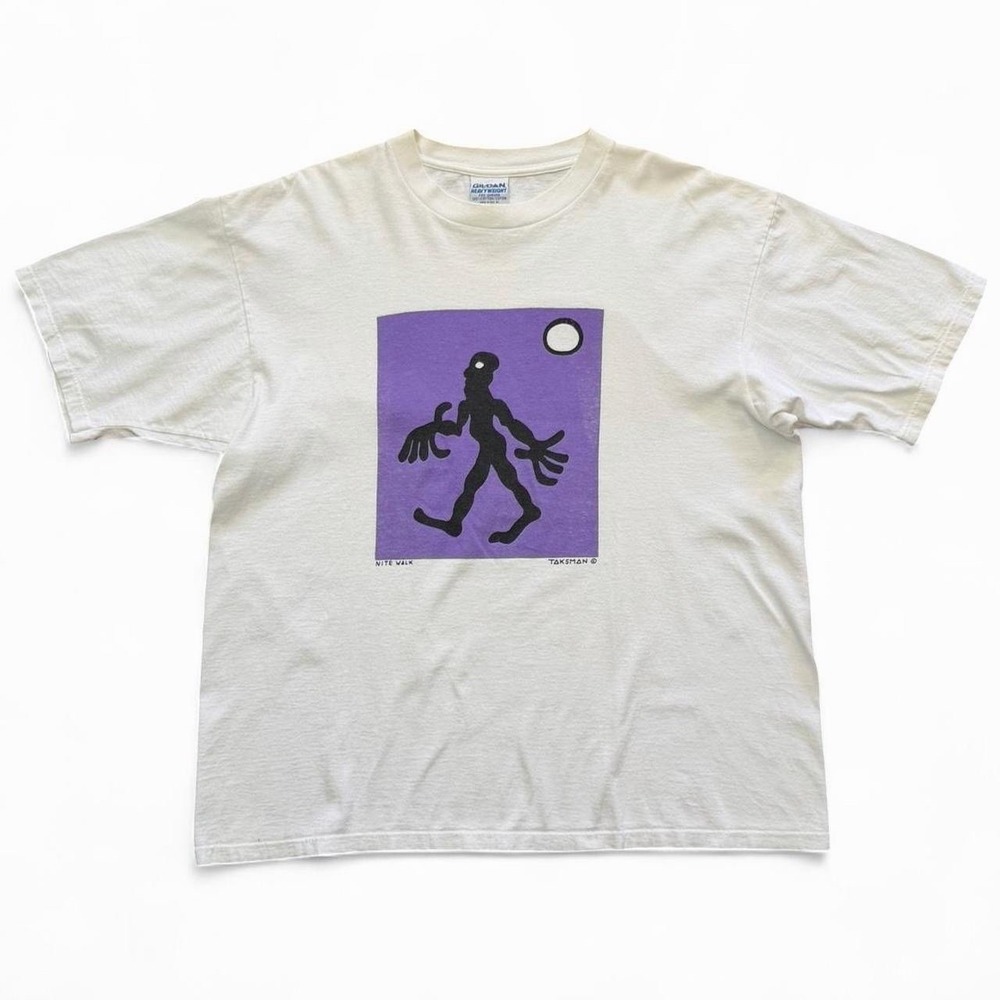 Vintage 90s Nite Walk Tax Man Art Paint Print Graphic Funky Abstract T-shirt XL